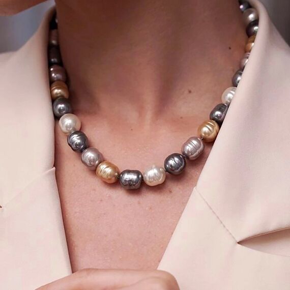 Золотое ожерелье женское с жемчугом Majorica Baroque, изображение 2