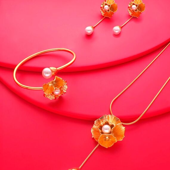 Золотой браслет с жемчугом Majorica Flowers, изображение 4