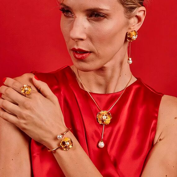 Золотой браслет с жемчугом Majorica Flowers, изображение 5