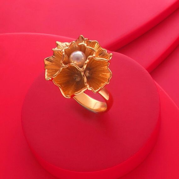 Золотое кольцо женское с жемчугом Majorica Clavelina, Размер (мм): 16,85-17,5, изображение 4