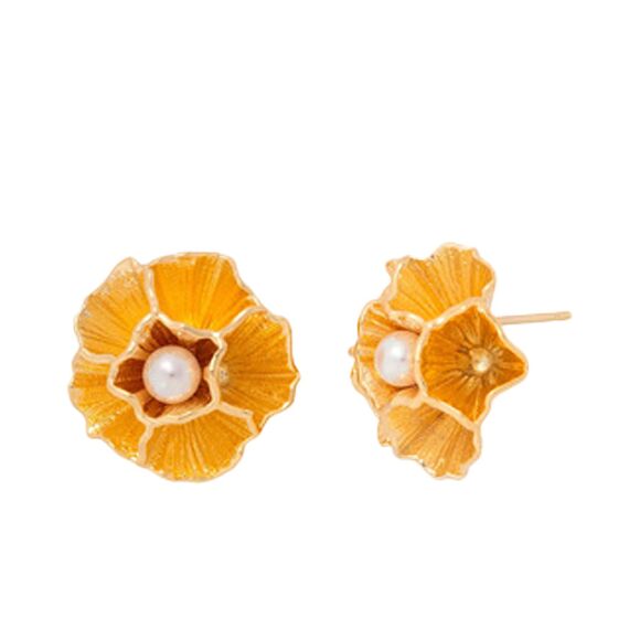 Золотые серьги женские с жемчугом Majorica Clavelina, изображение 2