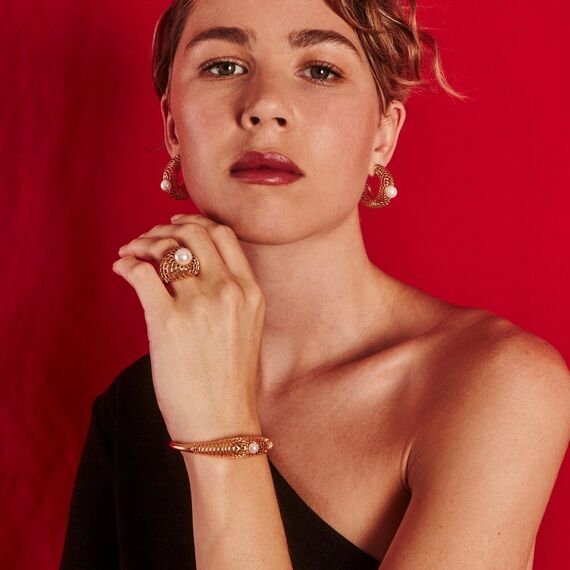 Золотое кольцо женское с жемчугом Majorica Etna, Размер (мм): 16,8, изображение 3