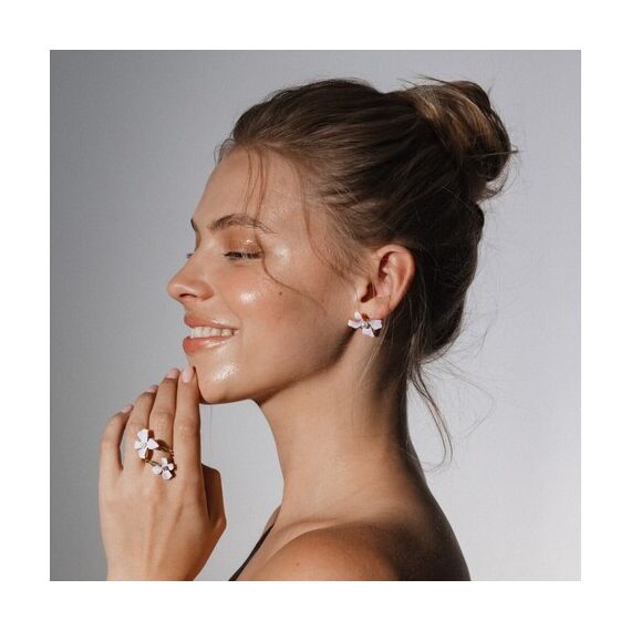 Золотые серьги женские с жемчугом Majorica Flowers, изображение 2