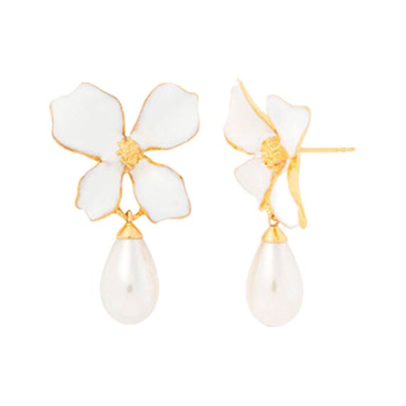 Золотые серьги женские с жемчугом Majorica Flowers