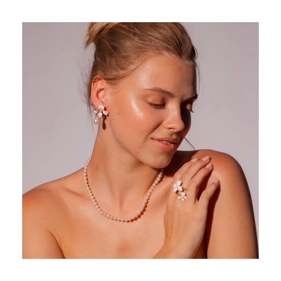 Золотые серьги женские с жемчугом Majorica Flowers, изображение 2