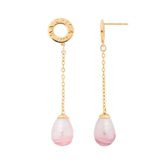 Золотые серьги висячие с жемчугом Majorica Luar