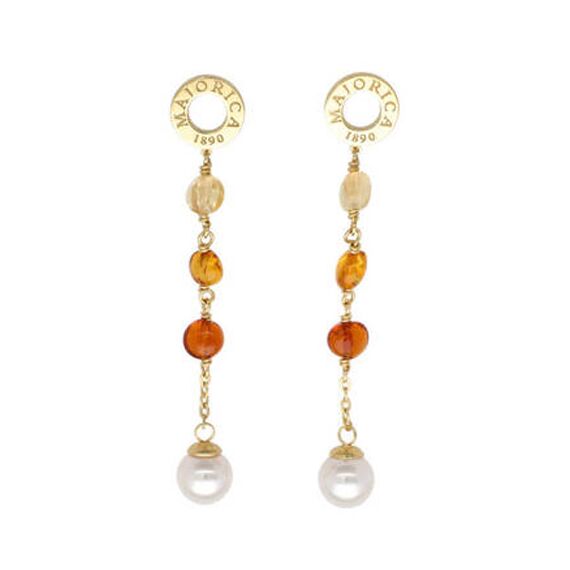 Золотые серьги с жемчугом и муранским стеклом Majorica Murano