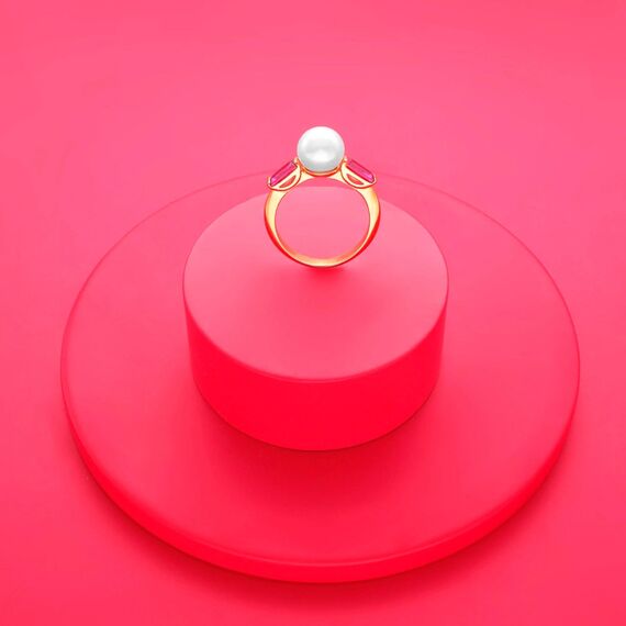 Золотое кольцо с жемчугом и кубическим цирконием Majorica Selene, Размер (мм): 16,8, изображение 3