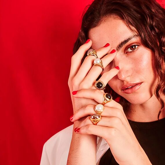 Золотое кольцо женское с жемчугом Majorica Etna, Размер (мм): 16,8, изображение 2