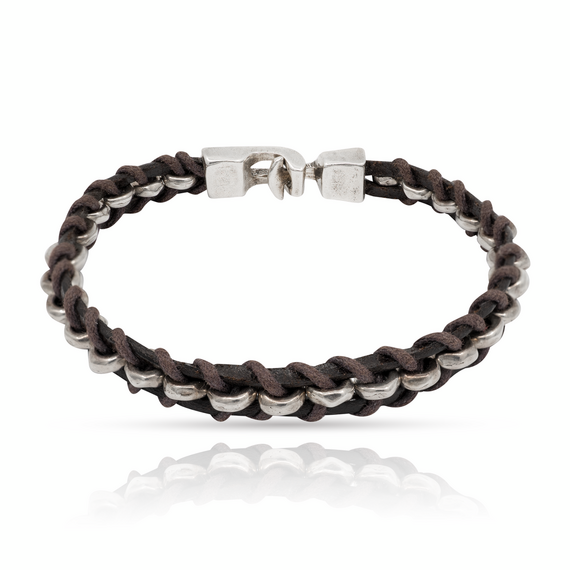 Кожаный браслет мужской с серебром Аутентичный UNOde50 Authentic, Размер (мм): 165