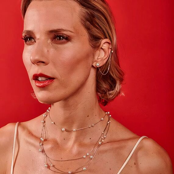 Серебряные серьги каффы с жемчугом Majorica Dangle, изображение 3