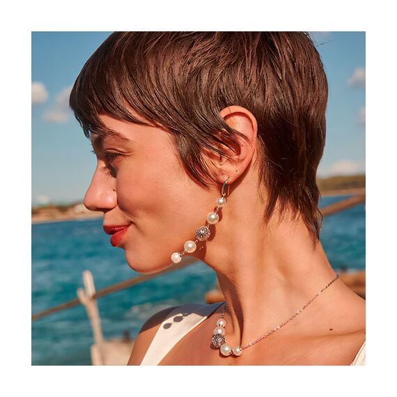 Серебряные серьги висячие с жемчугом Majorica Eternal, изображение 2