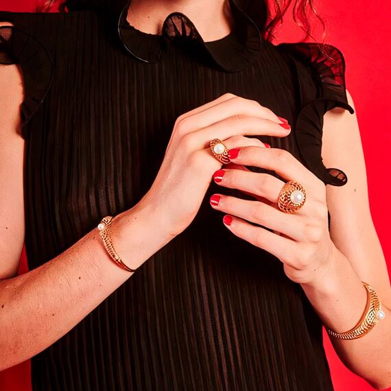 Золотое кольцо женское с жемчугом Majorica Etna, Размер (мм): 17,5, изображение 2