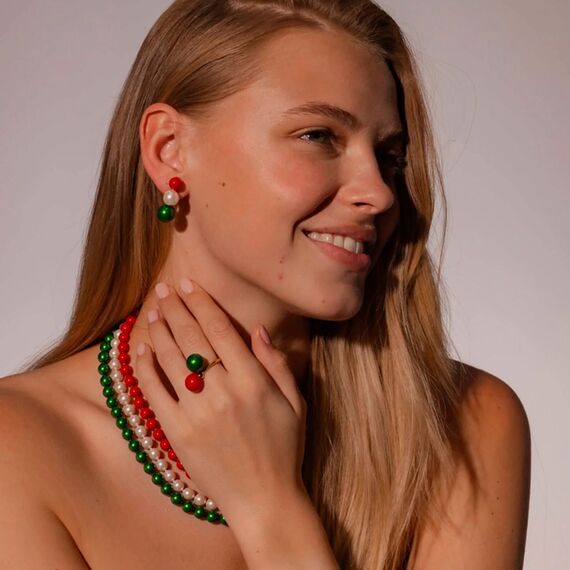 Золотые серьги с жемчугом Majorica Twins & triplets, изображение 2