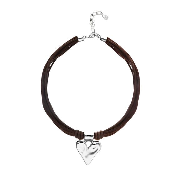 Кожаное колье с серебряным сердцем UNOde50 Beat