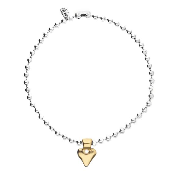 Серебряное колье с золотым сердцем UNOde50 Beat