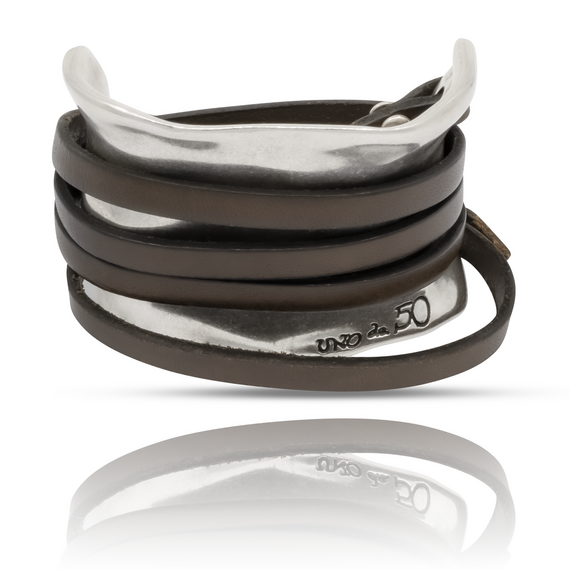 Серебряный браслет женский с кожаными полосами Ибица UnoDe50 Ibiza, Размер (мм): 155