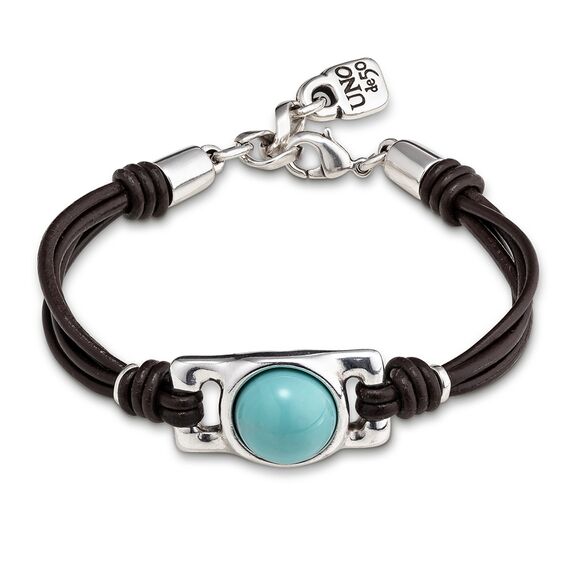 Браслет на кожаном ремешке с амазонитом в серебряной вставке UNOde50 DARLING