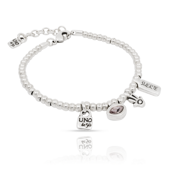 Серебряный браслет женский на руку с подвесками Буду ждать тебя UNOde50 I'm waiting 4 U Pink, изображение 4