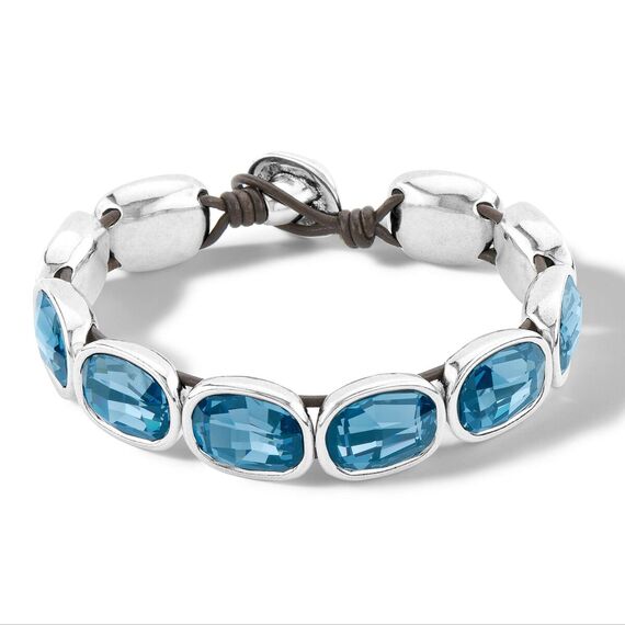 Серебряный браслет женский на коже с кристаллами Сваровски UnoDe50 Lights, Размер (мм): 165