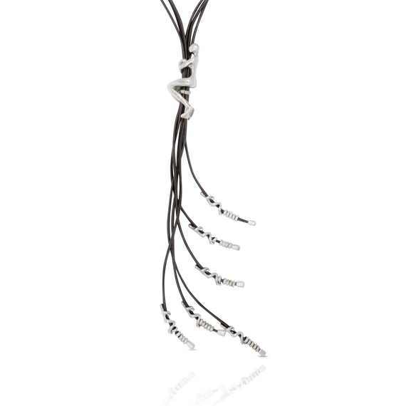 Серебряное колье галстук женское с натуральной кожей Скалолаз UNOde50 Skalator, изображение 2