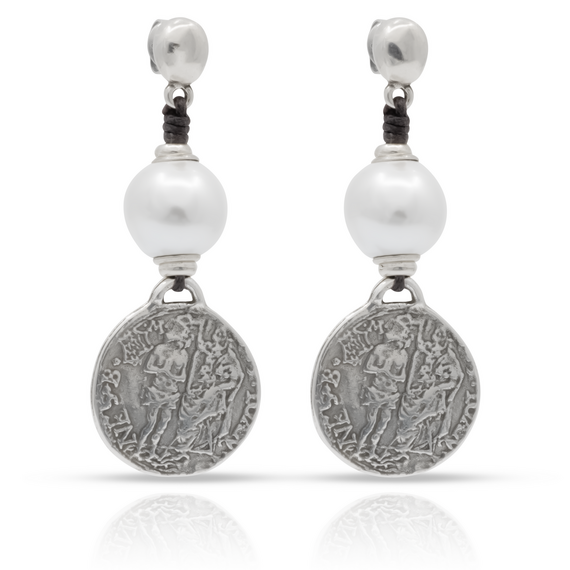 Серебряные серьги висячие с жемчугом Александрия UNOde50 Alexandria, изображение 2