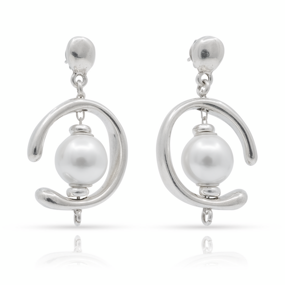 Серебряные серьги женские с жемчугом Сферический UNOde50 Inorbit, изображение 2