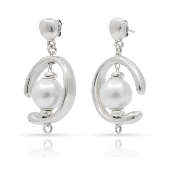 Серебряные серьги женские с жемчугом Сферический UNOde50 Inorbit, изображение 3