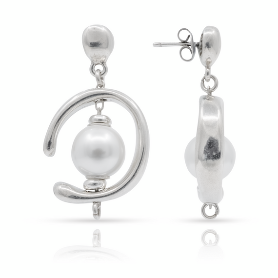 Серебряные серьги женские с жемчугом Сферический UNOde50 Inorbit, изображение 4