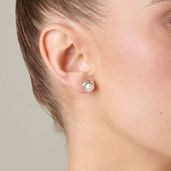 Серебряные серьги гвоздики с жемчугом Эго UNOde50 Ego, изображение 5