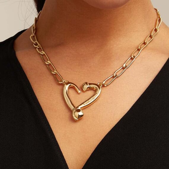 Золотая цепочка женская с подвеской Сердце из двух гвоздей UNOde50 One Love, изображение 2