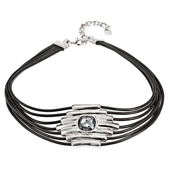 Ожерелье с серебряной вставкой на кожаных шнурках и серым кристаллом Swarovski UNOde50 Attached