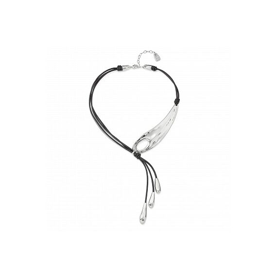 Ожерелье серебряное с кожаными шнурками UNOde50 Big leaf  COL1751MARMTL0U