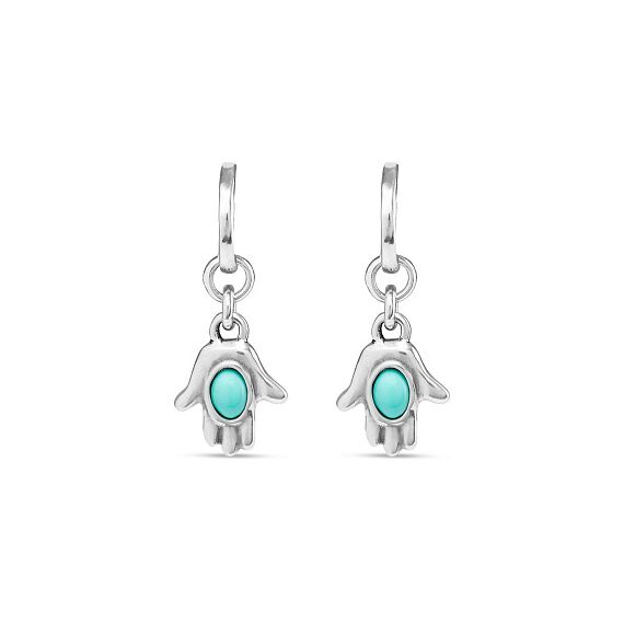 Серебряные серьги женские HAMSA с муранским стеклом висячие UNOde50