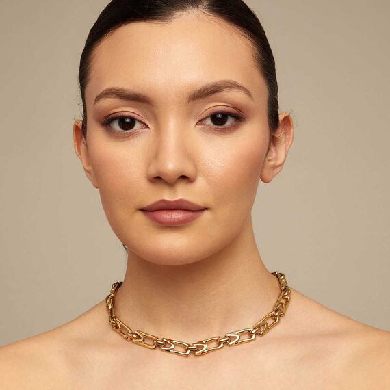 Золотое колье женское с прямоугольными звеньями UNOde50 Splendid, изображение 4