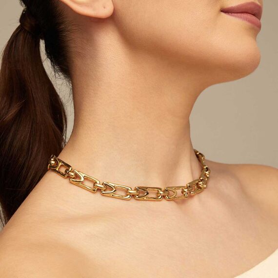 Золотое колье женское с прямоугольными звеньями UNOde50 Splendid, изображение 5