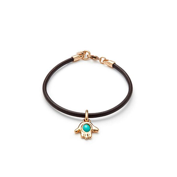 Кожаный браслет женский с золотой подвеской и бирюзой UNOde50 Ser Unico