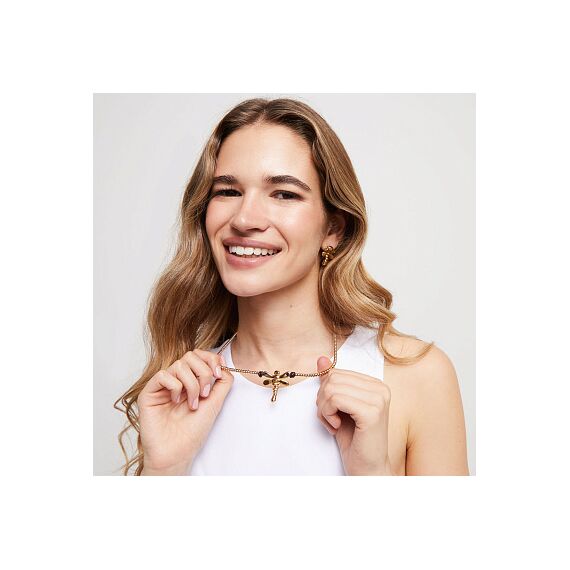 Золотое ожерелье женское с натуральной кожей Стрекоза UNOde50 Ser Rebelde, изображение 4
