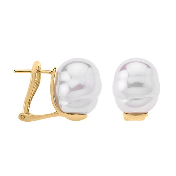 Золотые серьги пусеты с белым жемчугом  Baroque