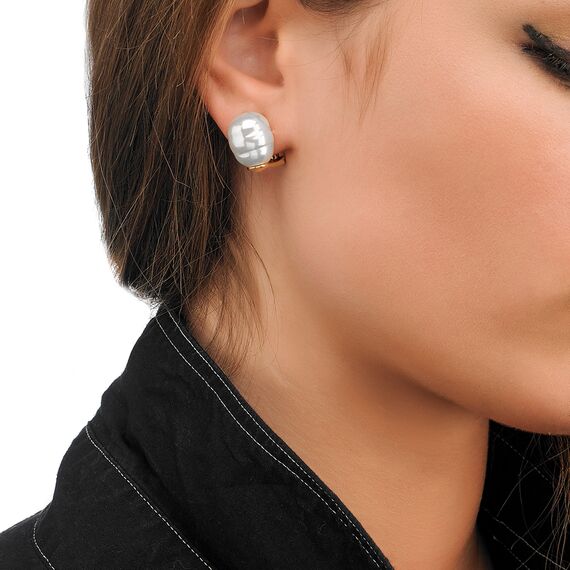 Золотые серьги пусеты с белым жемчугом  Baroque, изображение 2