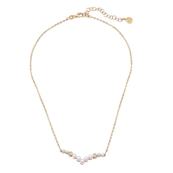 Золотое колье с органическим жемчугом и фианитами Majorica Arabesque