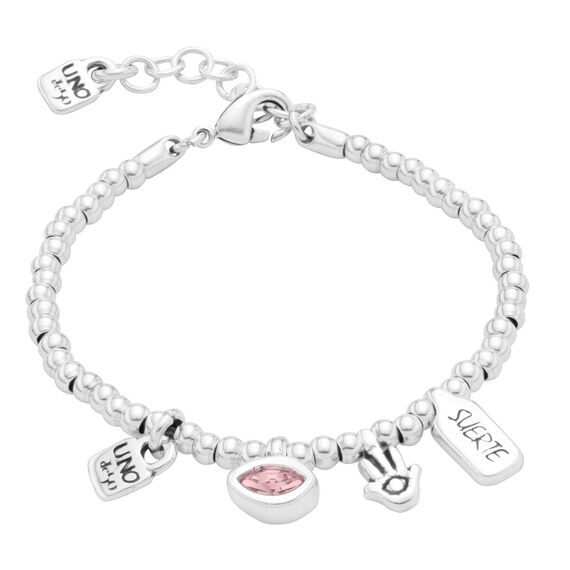 Серебряный браслет женский на руку с подвесками Буду ждать тебя UNOde50 I'm waiting 4 U Pink