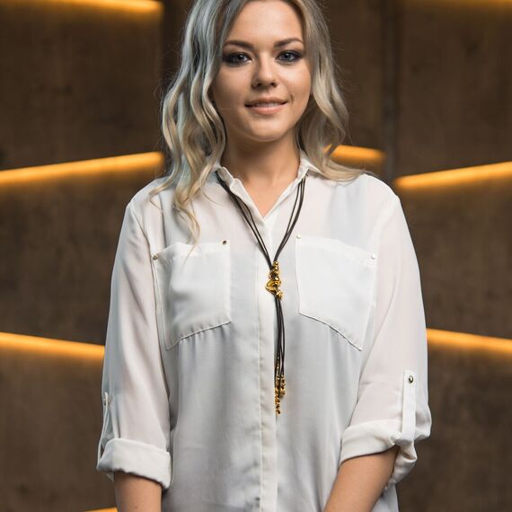 Золотое колье галстук женское с натуральной кожей Скалолаз UNOde50 Skalator, изображение 7