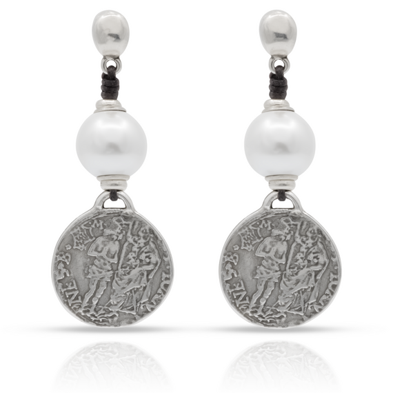 Серебряные серьги висячие с жемчугом Александрия UNOde50 Alexandria