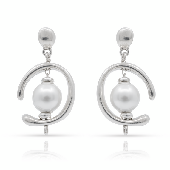 Серебряные серьги женские с жемчугом Сферический UNOde50 Inorbit