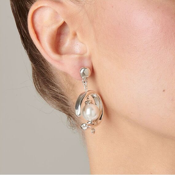 Серебряные серьги женские с жемчугом Сферический UNOde50 Inorbit, изображение 5