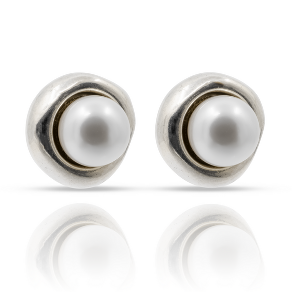 Серебряные серьги гвоздики с жемчугом Эго UNOde50 Ego, изображение 3