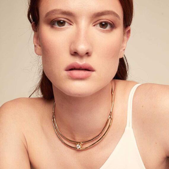 Золотое колье женское двойное с цирконием UNOde50 Anima, изображение 3