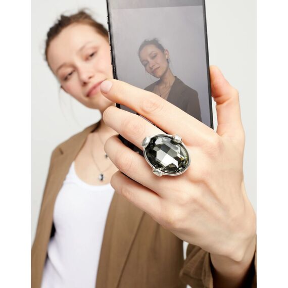 Серебряное кольцо женское с круглым серым кристаллом UNOde50, Размер (мм): 16,3-16,7, изображение 3