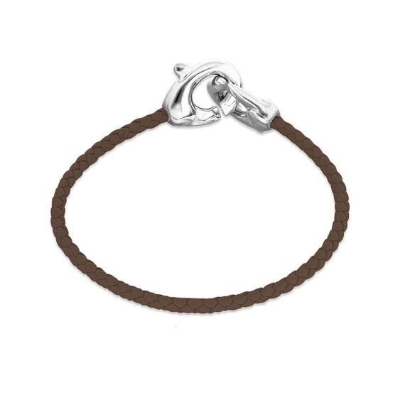 Кожаный коричневый браслет карабин с серебром UNOde50, изображение 2